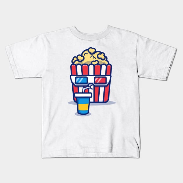 Cute Popcorn Drinking Soda Kids T-Shirt by Catalyst Labs